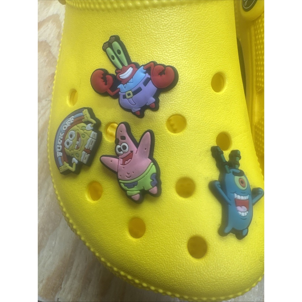 Crocs Yellow Clogs Women's 5 SpongeBob Jibbitz‎ Pins Slip-On Comfort Shoes - Picture 9 of 11